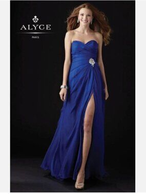 Alyce Paris 35442 B'Dazzle Sky Blue Chiffon Prom Dress with Leg Slit, 14